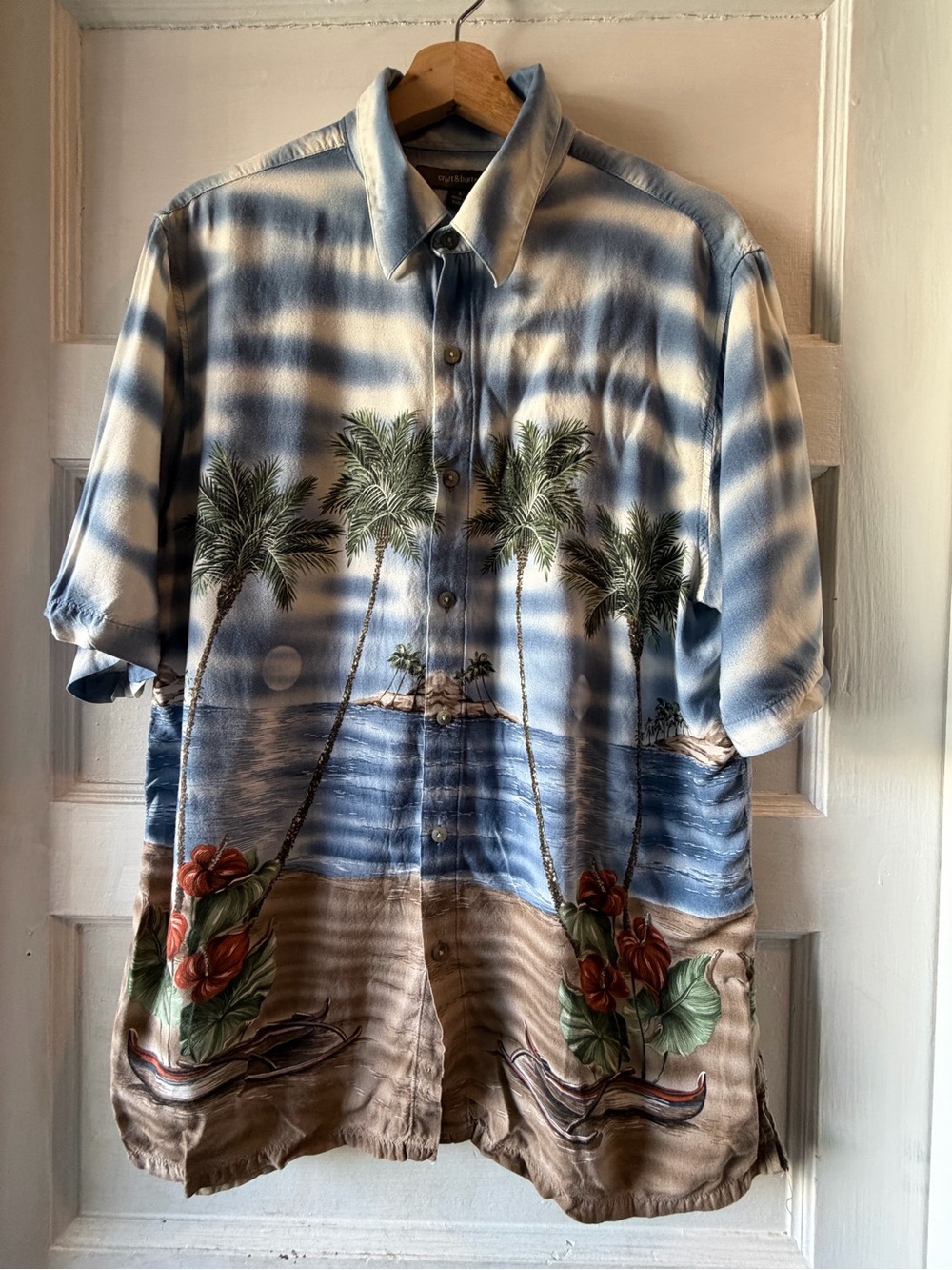 croft & barrow Blue and Tan Palm Tree Camp Shirt